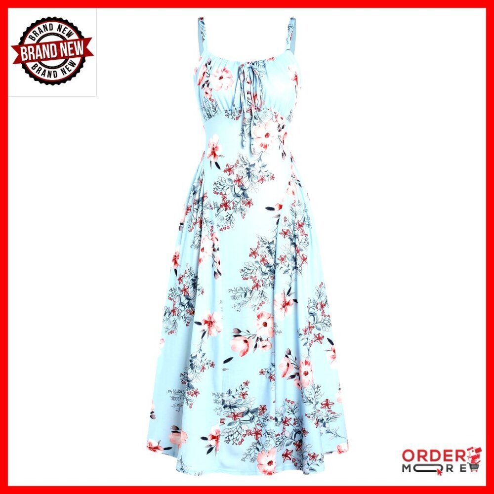 Floral Corset Midi Dress Boho Chic Wedding Guest A-Line Sundress with Pockets
